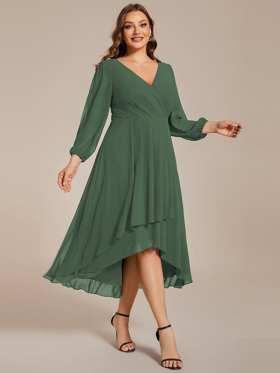 BRIAR|3/4 Sleeves Asymmetrical Hem A-Line Midi Bridesmaid Dress