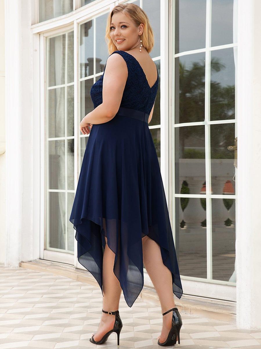 COSTA|Deep V-Neck Lace Chiffon Bridesmaid Dress with Asymmetrical Hem