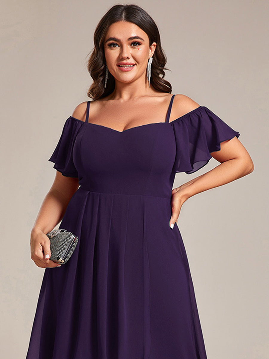 JORDANE|Spaghetti Strap Cold Shoulder Chiffon A-Line Midi Bridesmaid Dress