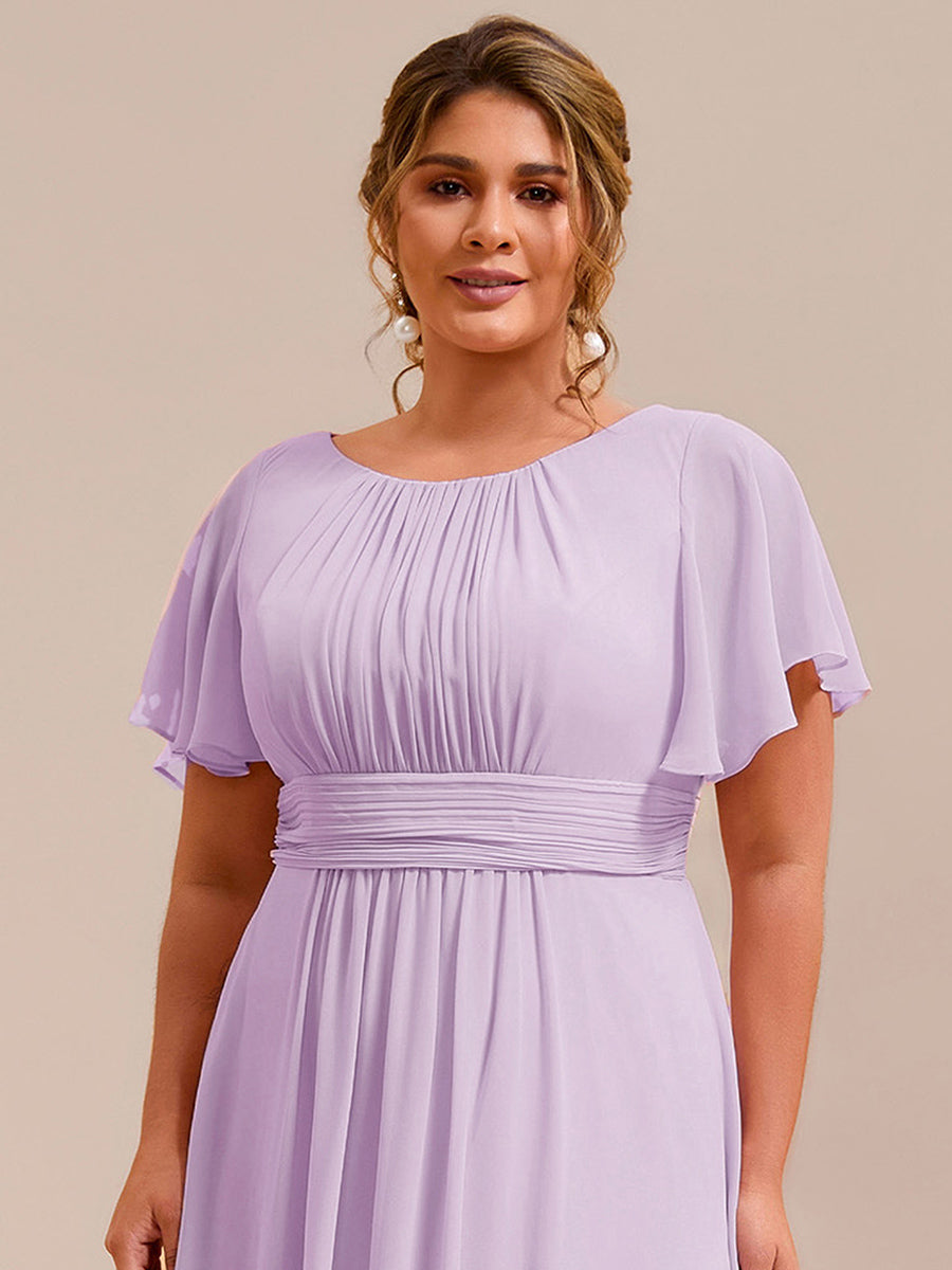 Ruched Chiffon Ruffle Sleeve Bridesmaid Dress