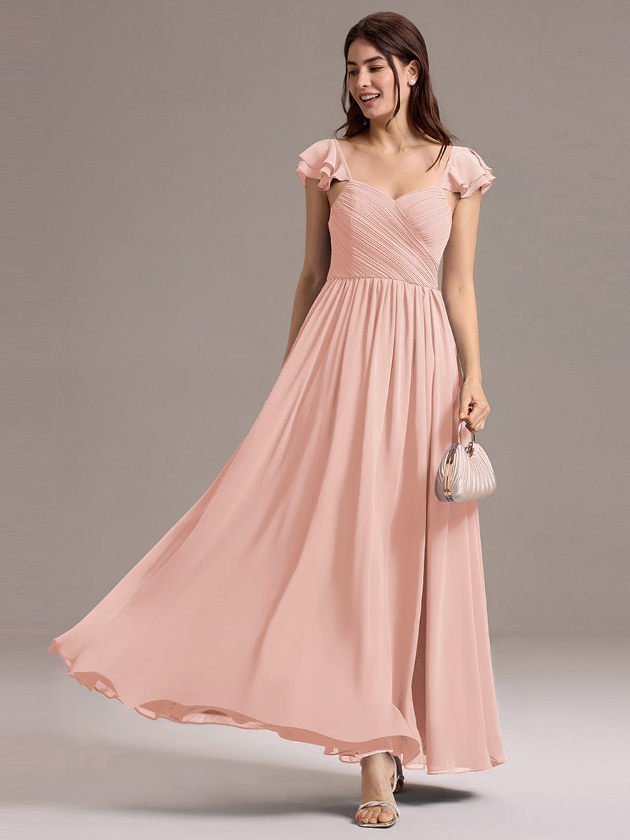 CLARKE|Chiffon A-Line Ruffles Cap Sleeve Bridesmaid Dress with Side Slit