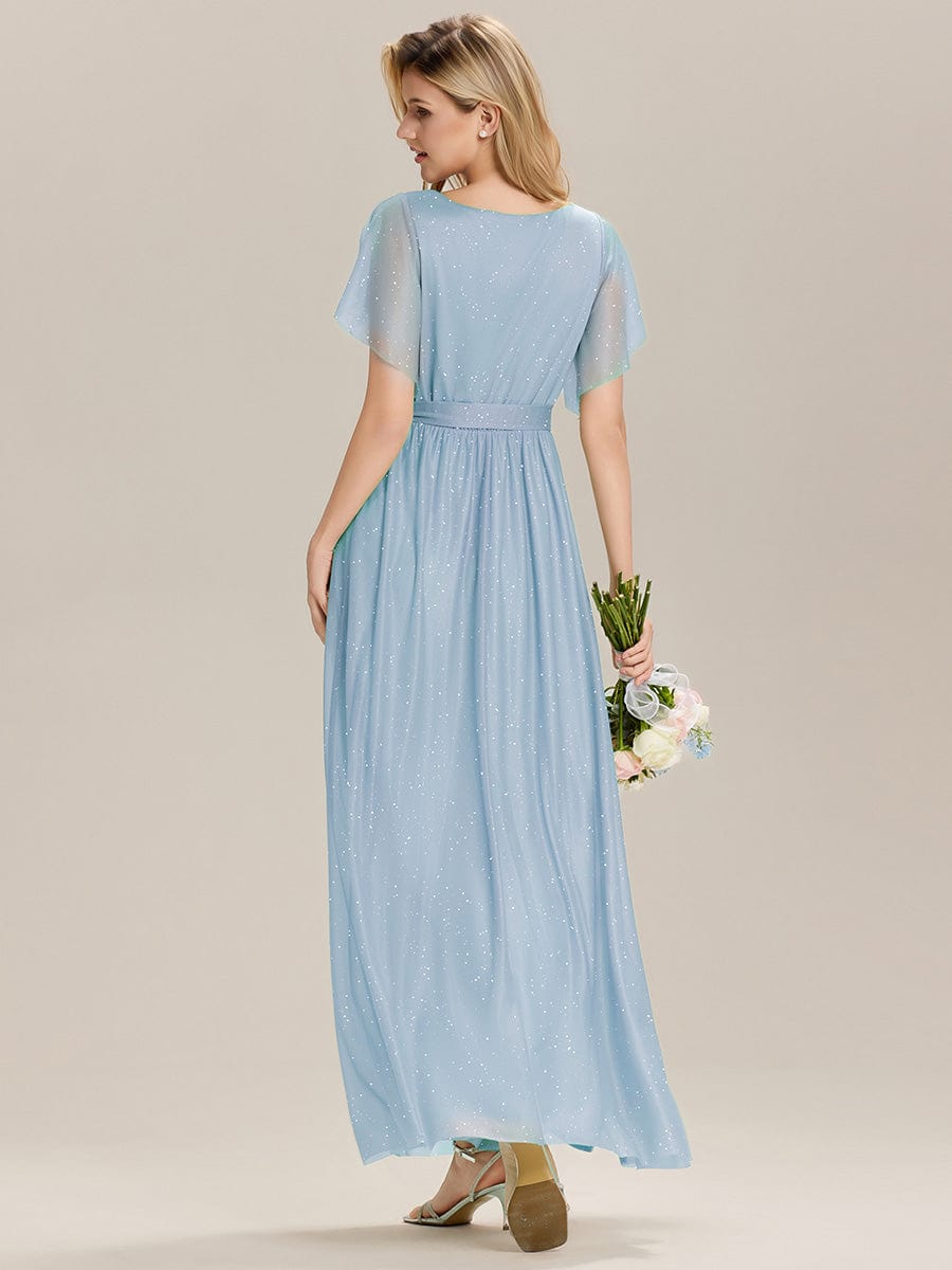 EMBERLY|Tie-Waist Ruffle Sleeve Maxi Bridesmaid Dress