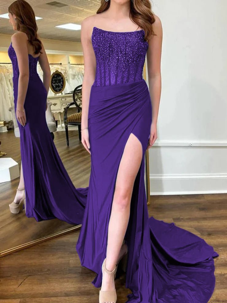 Cosmo | Mermaid Scoop Neck Blue Satin Long Prom Dresses