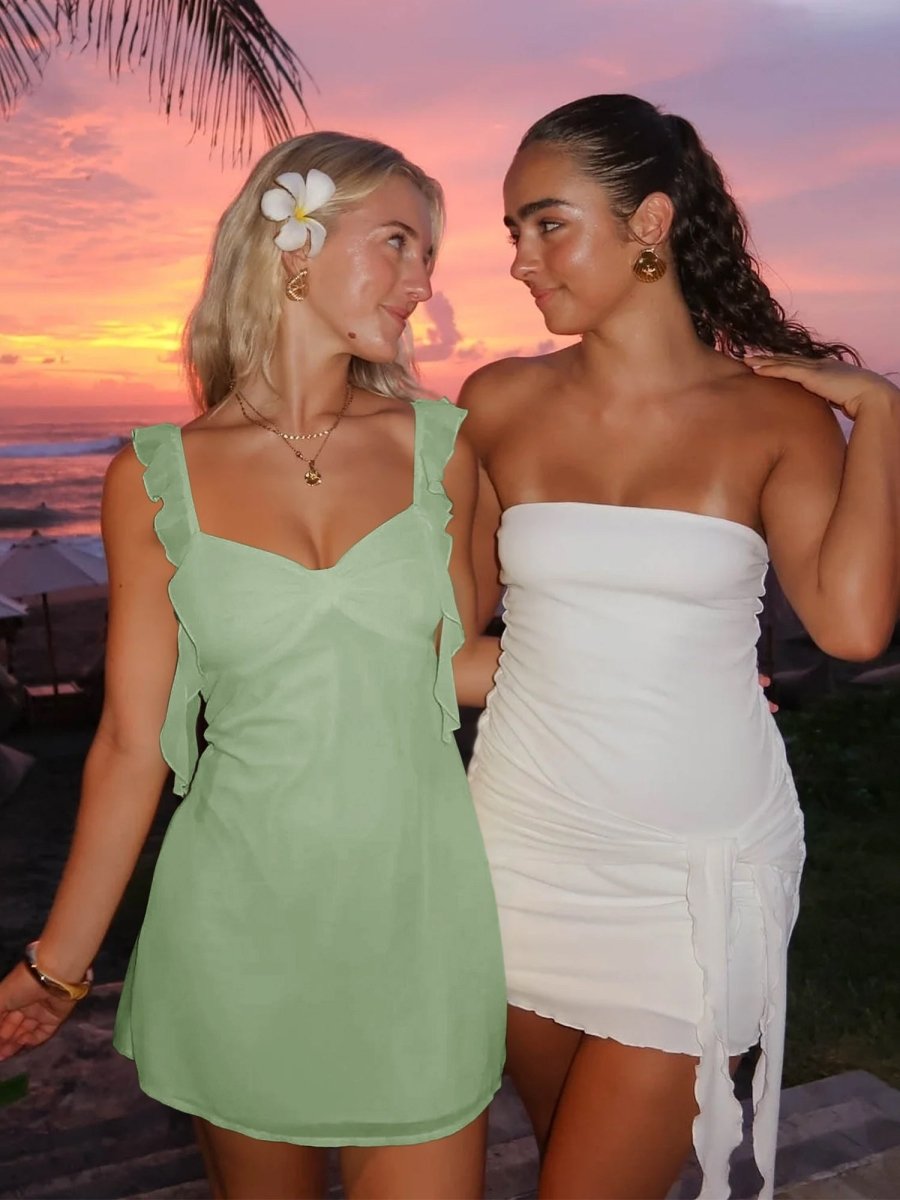 Dovie | Yellow - Sheath Satin V Neck Short Homecoming & Cocktail Dresses with Ruffles