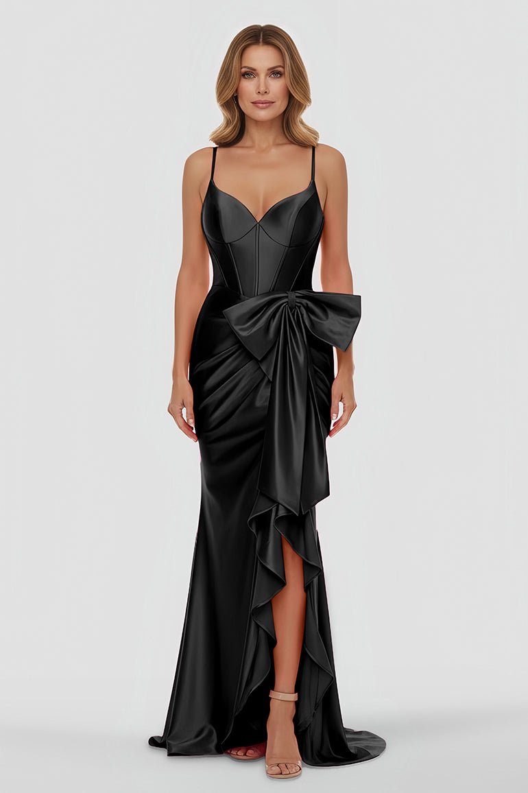 Jianna | Straps V-Neck Satin Mermaid Prom Dress with Bow