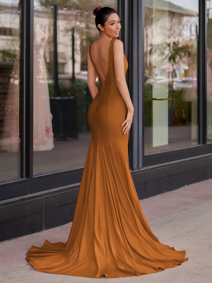 Molly | Mermaid Deep V-Neck Beaded Satin Long Prom Dress