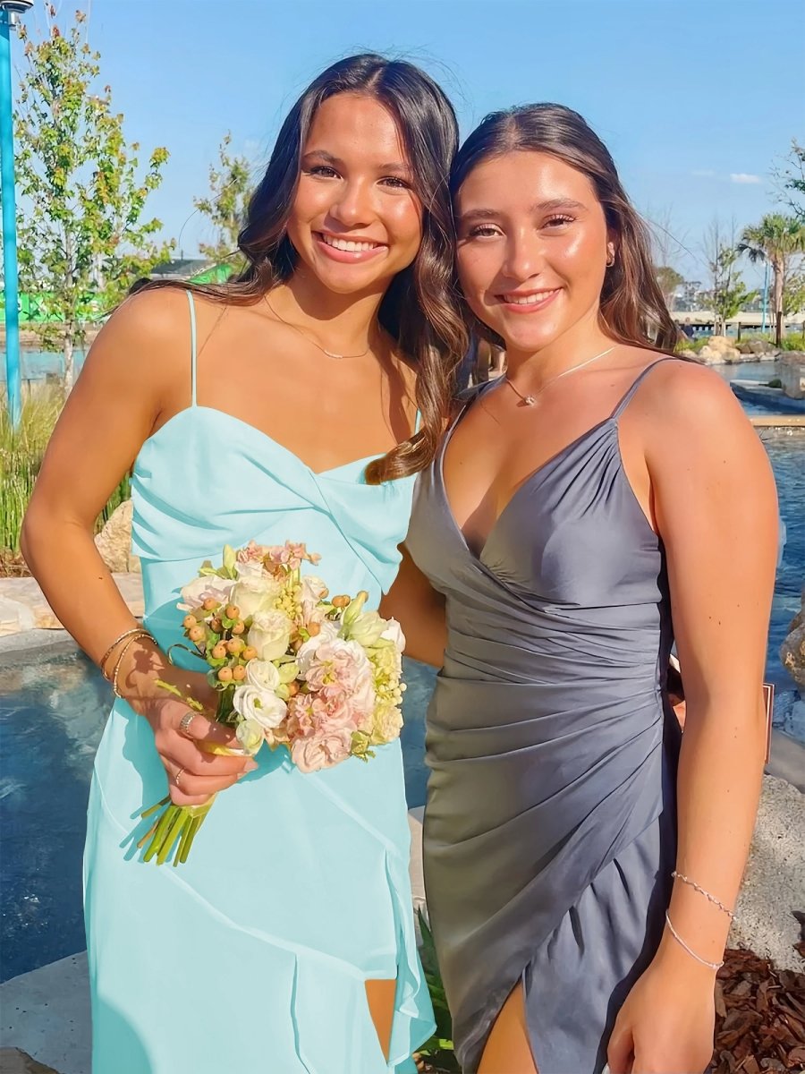 Venicia | V-Neck Yellow Chiffon Ruffles Long Prom Dresses with Slit