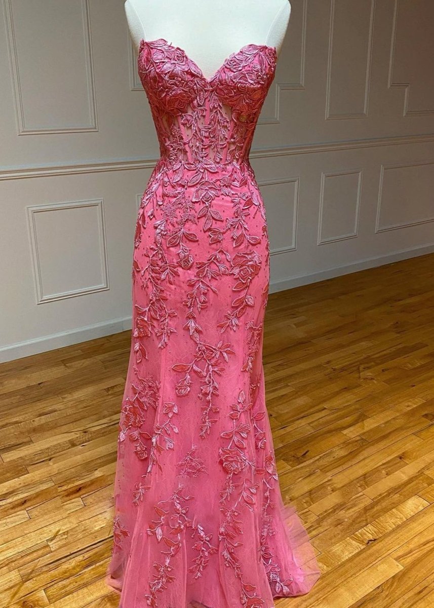 Evie |Mermaid Strapless Lace Prom Dress With Appliques