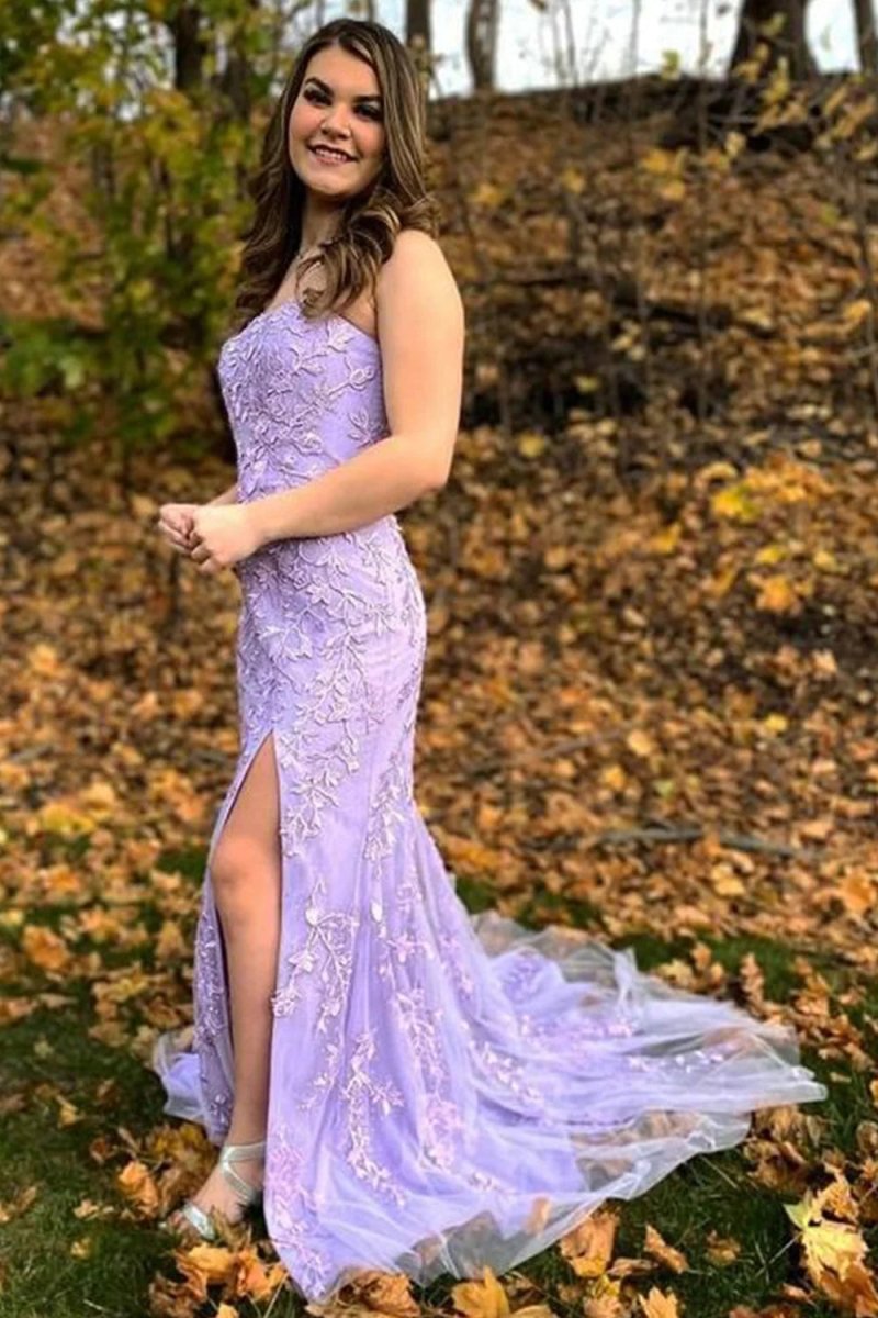 Camryn |Mermaid Strapless Lace Long Prom Dress with Slit