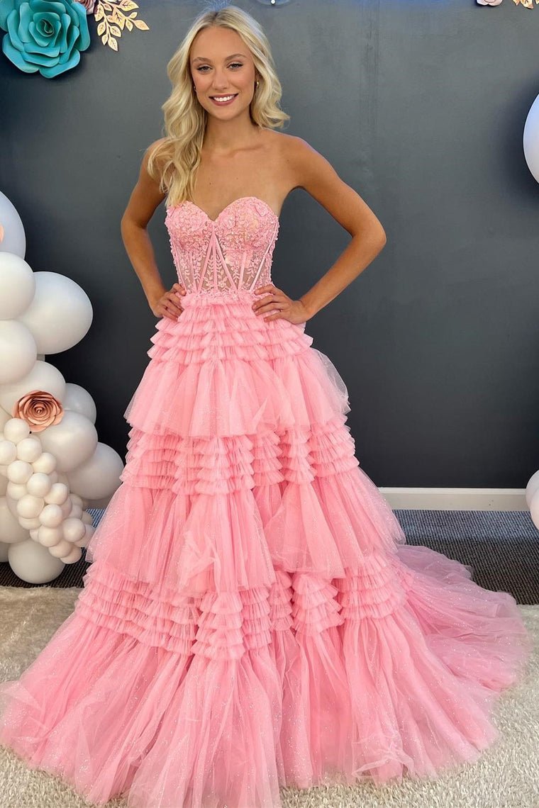 Adelyn |A-Line Sweetheart Tiered Long Tulle Prom Dress