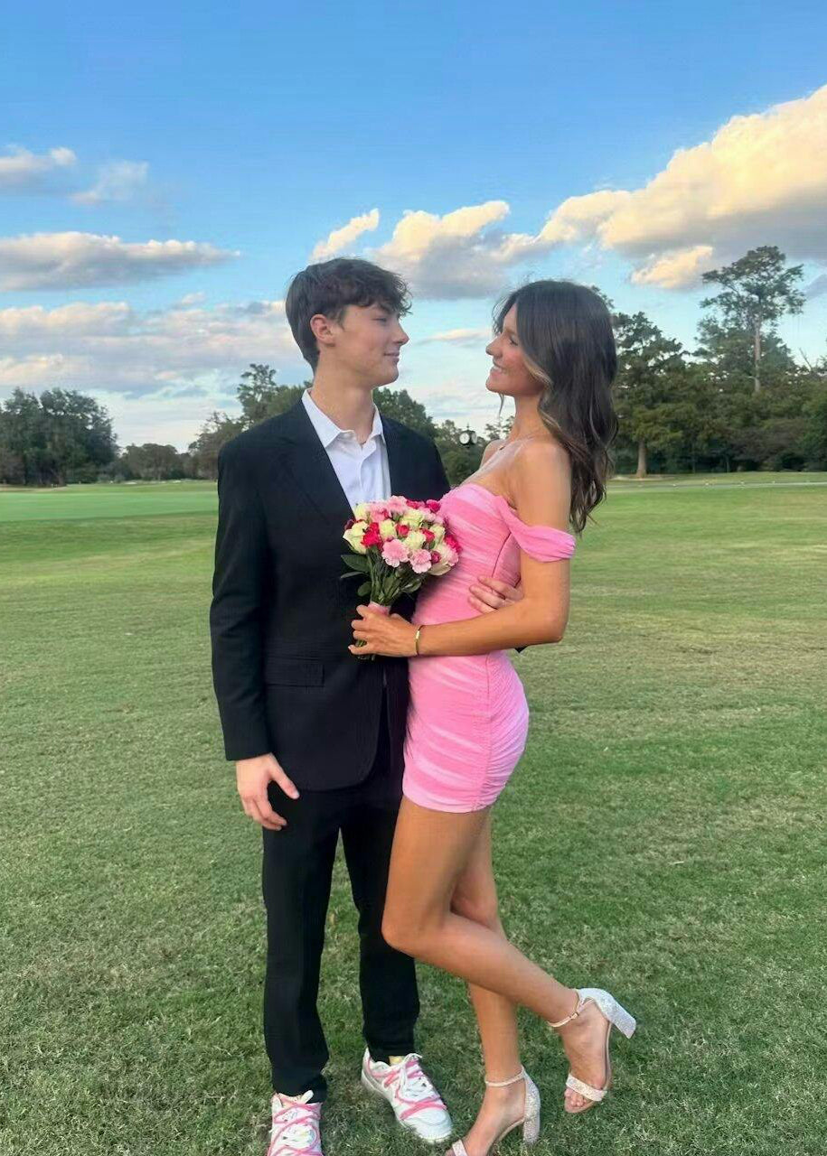 Anette | Pink - Off The Shoulder Tulle Short Homecoming & Cocktail Dresses