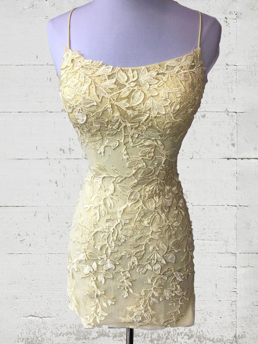 Amari |Sheath Spaghetti Straps Lace Short Homecoming & Cocktail Dresses