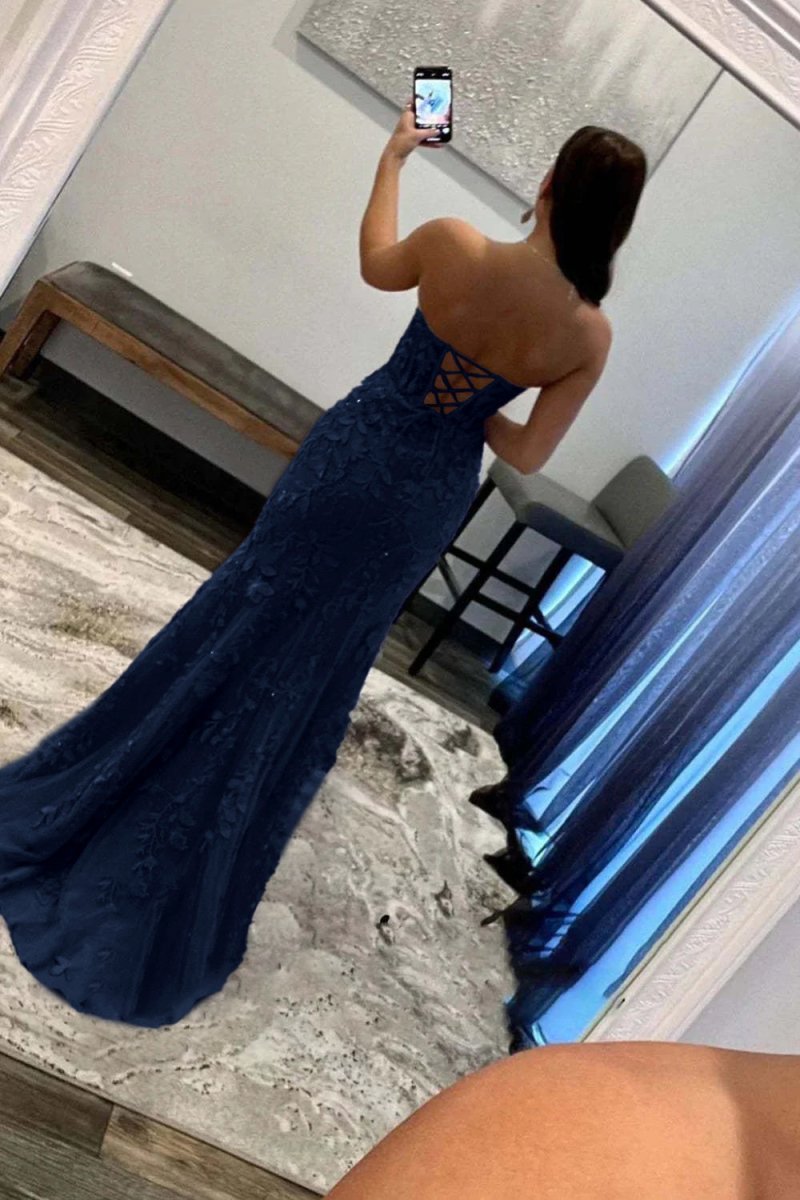 Nyomi |Mermaid Strapless Corset Lace Prom Dress with Slit