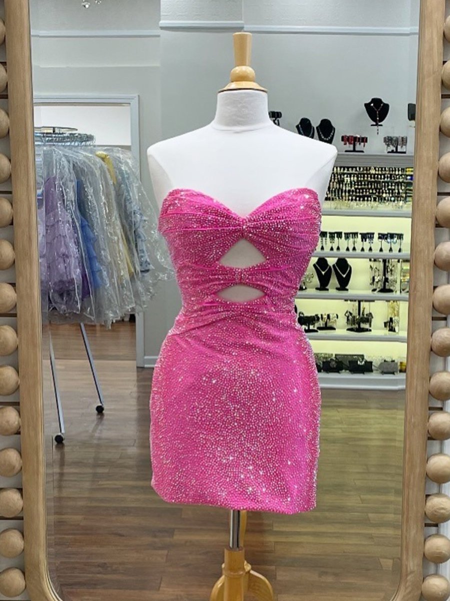 Eos | Fuchsia - Sheath Sweetheart Sequined Cut Out Short Homecoming & Cocktail Dresses