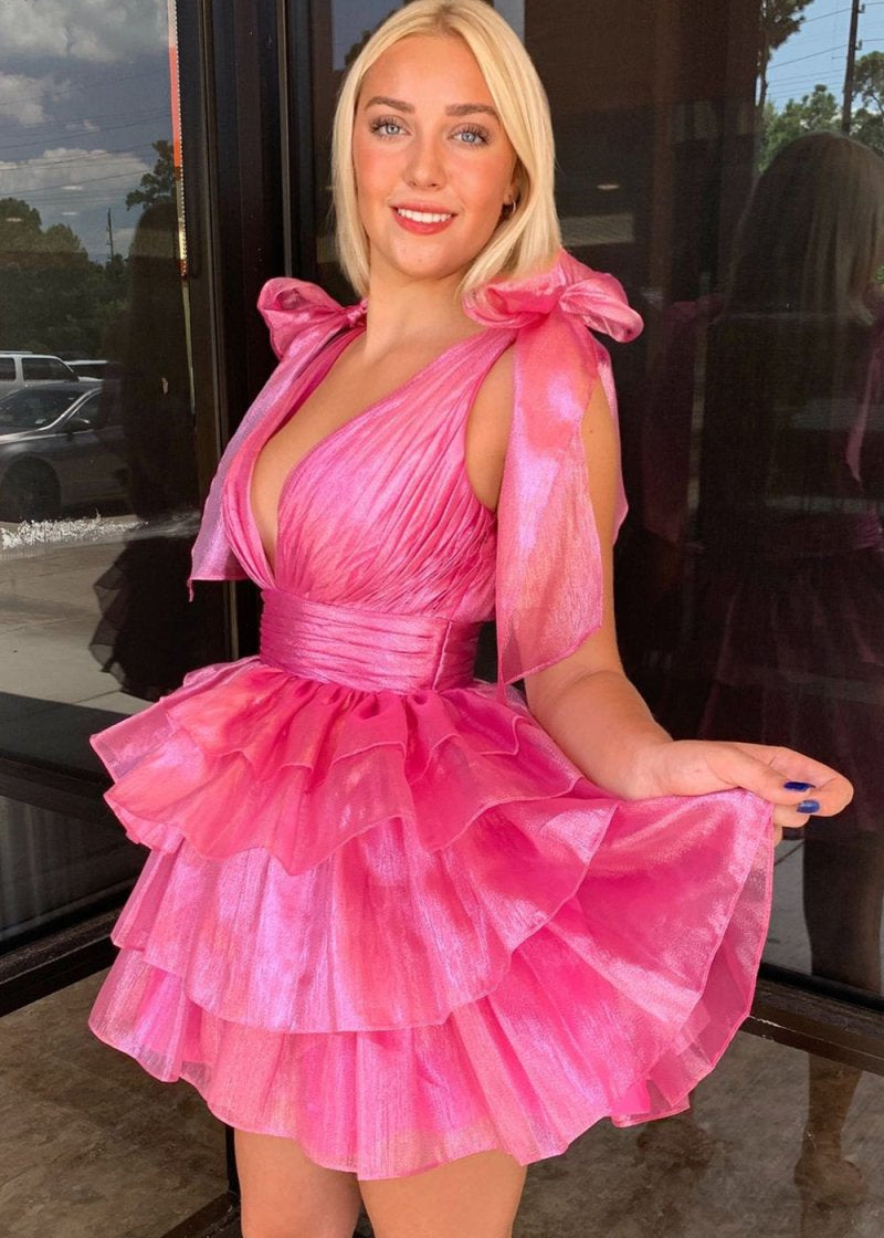 Joleen | Trendy A-Line Tiered Homecoming Dress with Bow