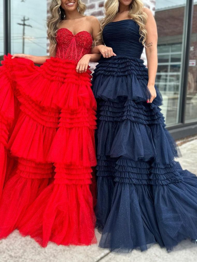 Adelyn |A-Line Sweetheart Tiered Long Tulle Prom Dress