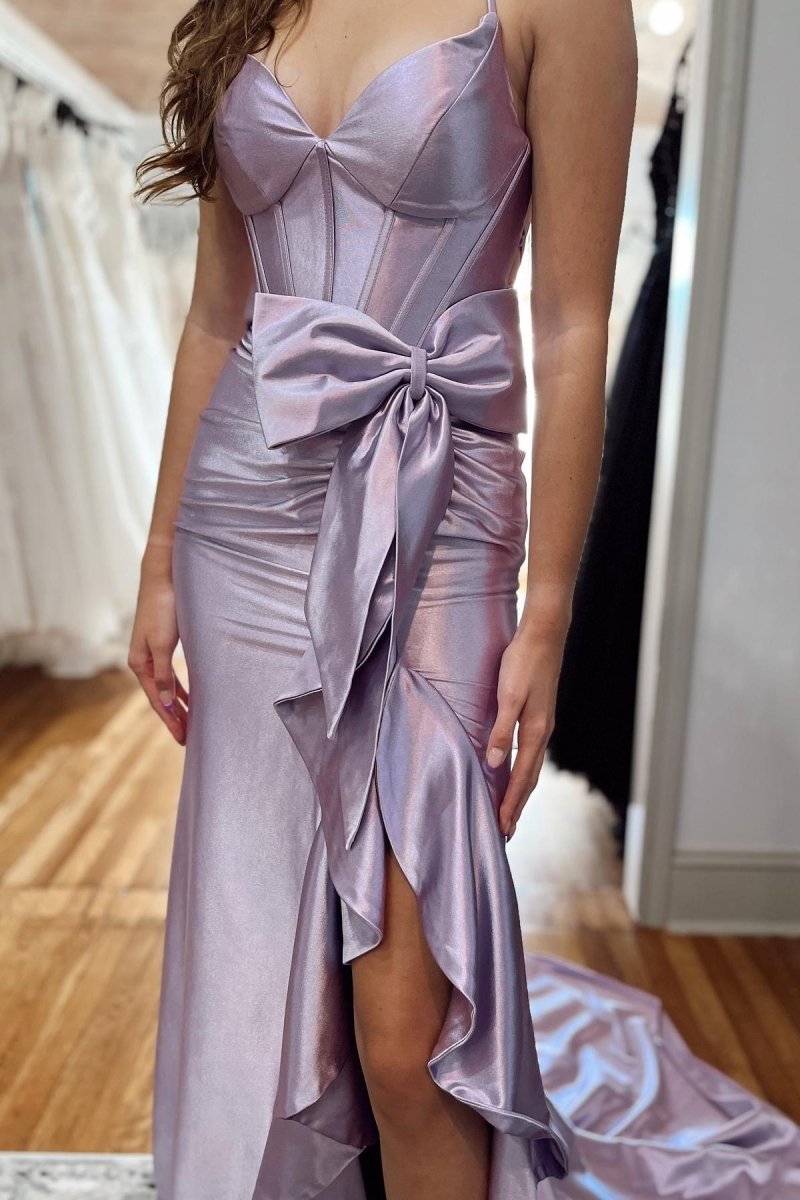 Jianna | Straps V-Neck Satin Mermaid Prom Dress with Bow