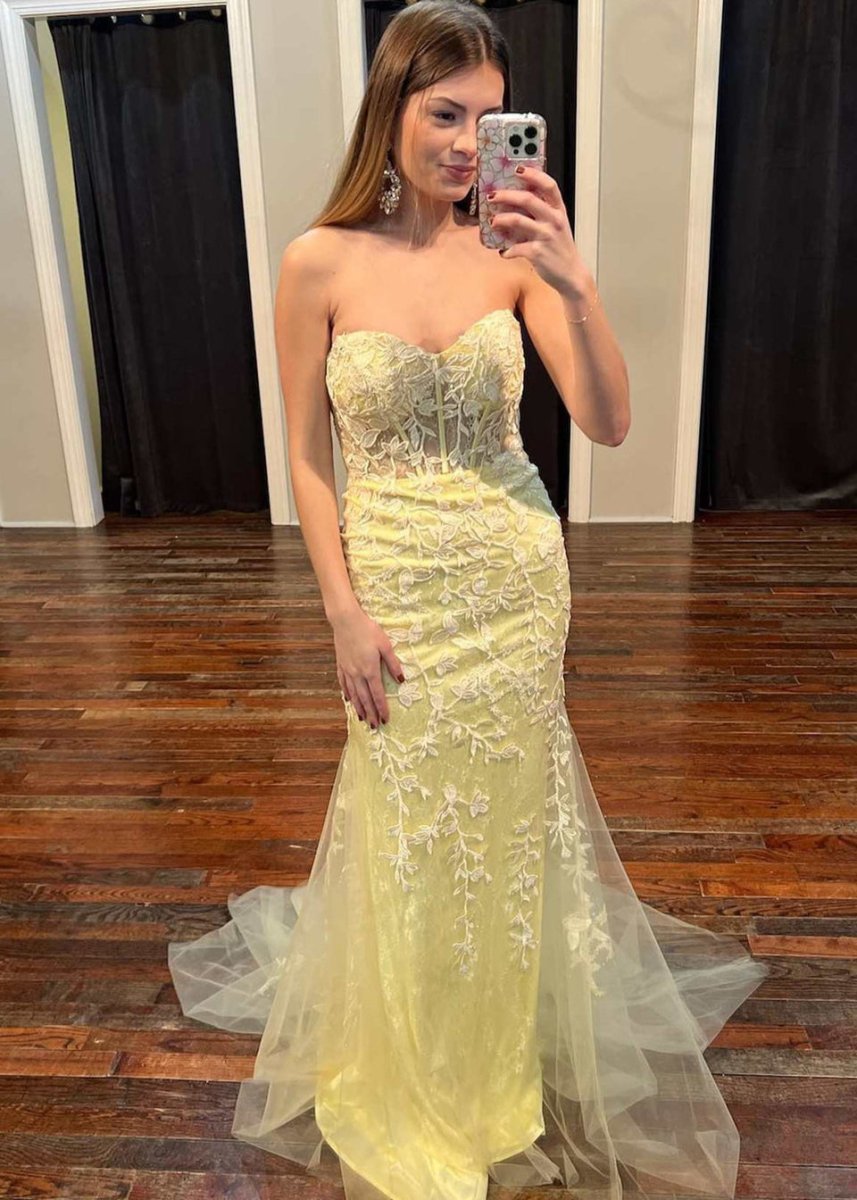 Evie |Mermaid Strapless Lace Prom Dress With Appliques