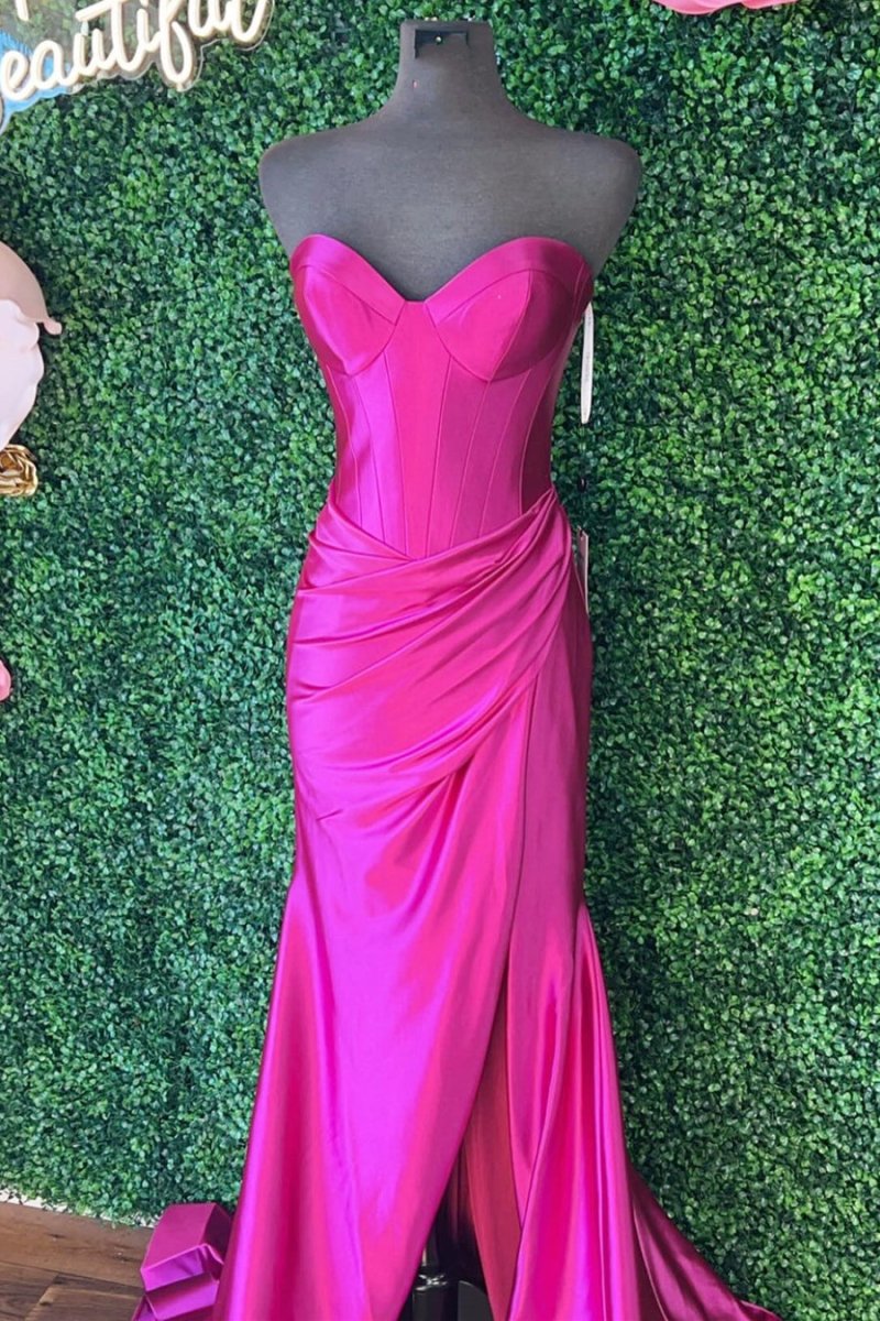Abby | Sweetheart Fuchsia Pleated Mermaid Long Prom Dress