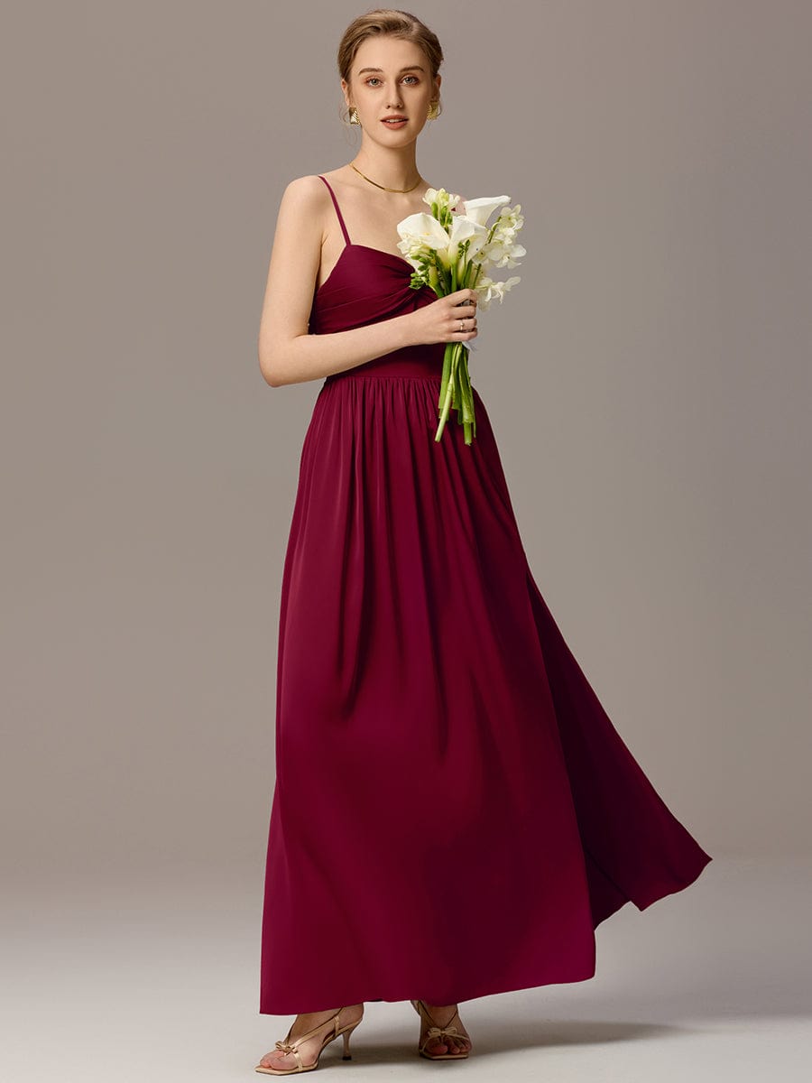 VERA|Satin Pleated Back-Tie Sleeveless Maxi Bridesmaid Dress