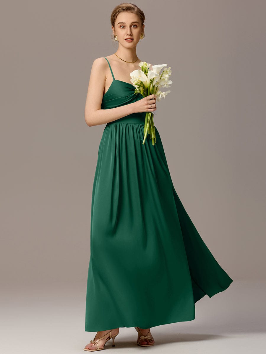 VERA|Satin Pleated Back-Tie Sleeveless Maxi Bridesmaid Dress
