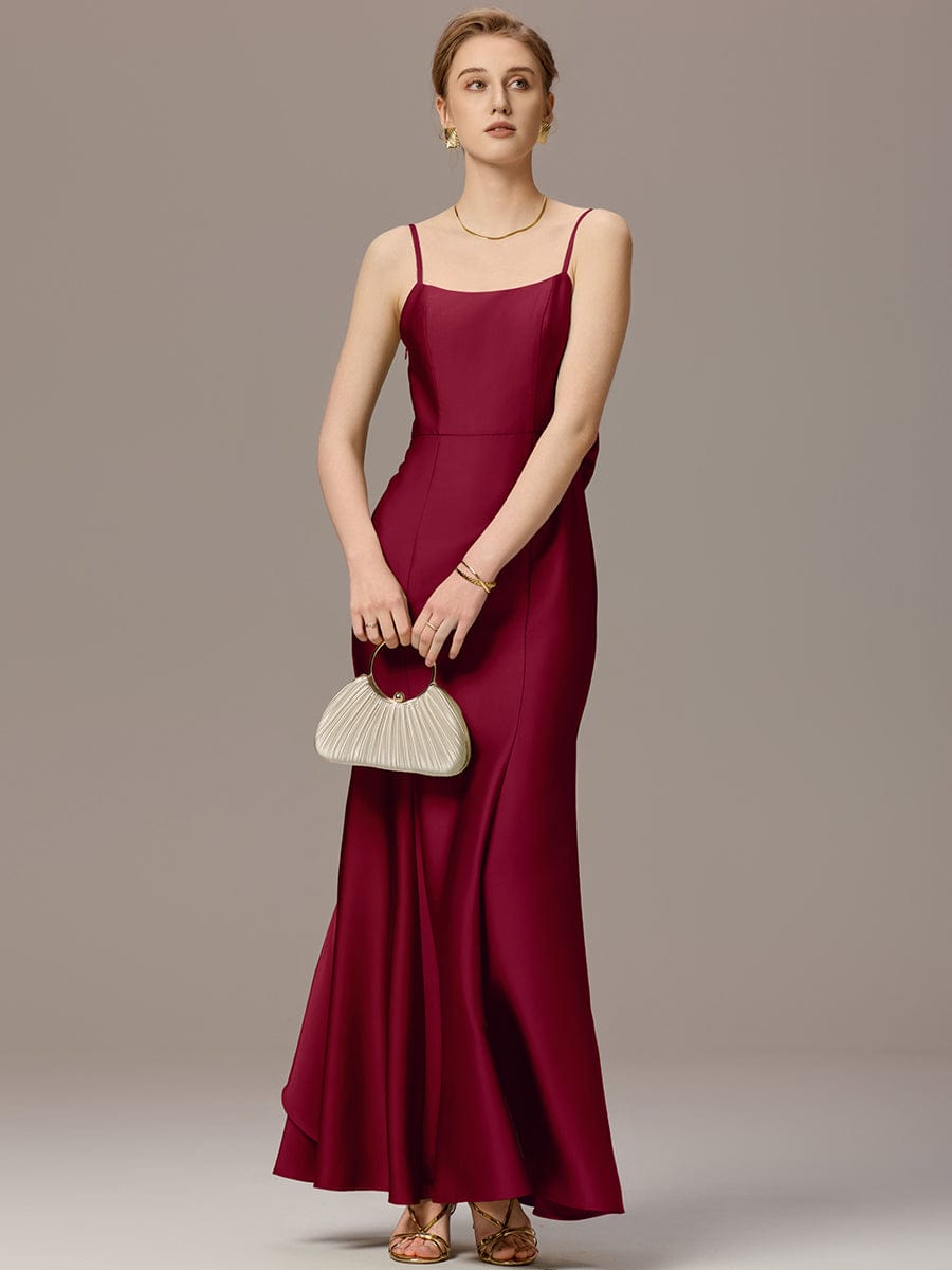 AVELIA|Mermaid Bow Stretch Satin Maxi Bridesmaid Dress