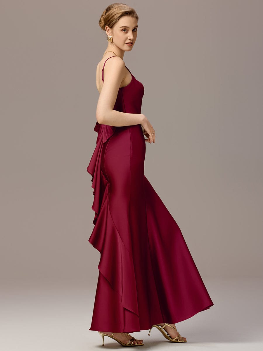AVELIA|Mermaid Bow Stretch Satin Maxi Bridesmaid Dress