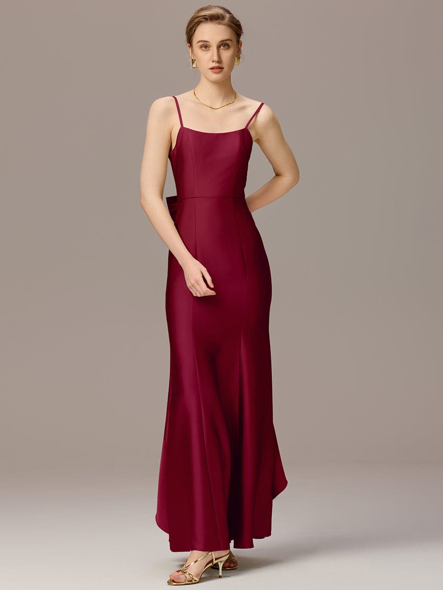 AVELIA|Mermaid Bow Stretch Satin Maxi Bridesmaid Dress