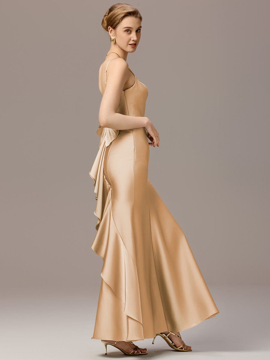 AVELIA|Mermaid Bow Stretch Satin Maxi Bridesmaid Dress