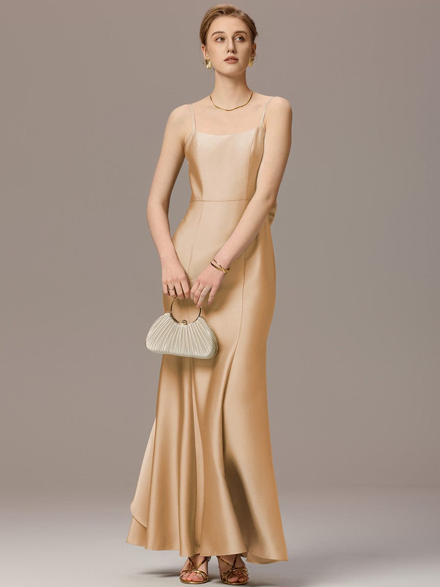 AVELIA|Mermaid Bow Stretch Satin Maxi Bridesmaid Dress