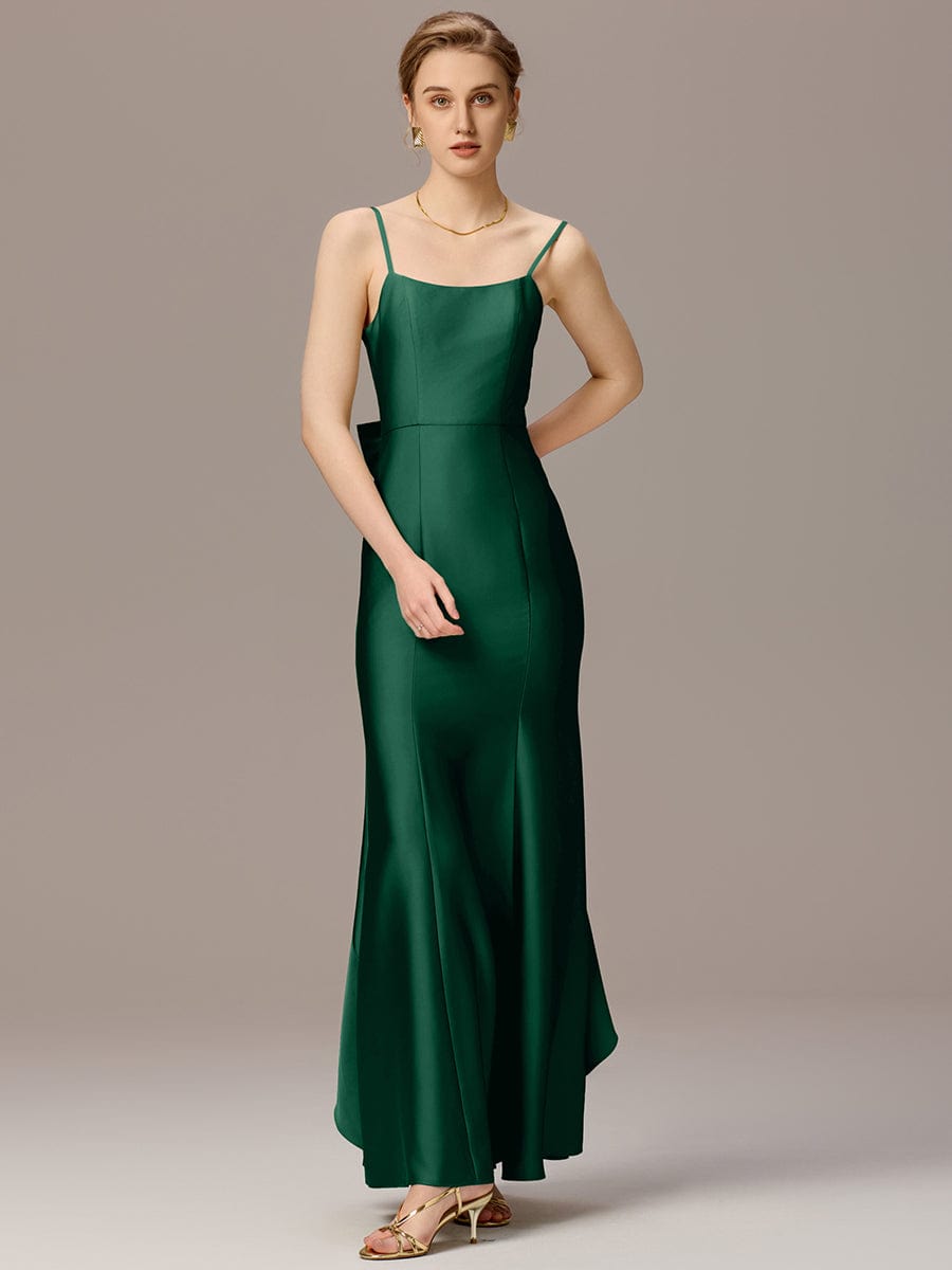 AVELIA|Mermaid Bow Stretch Satin Maxi Bridesmaid Dress