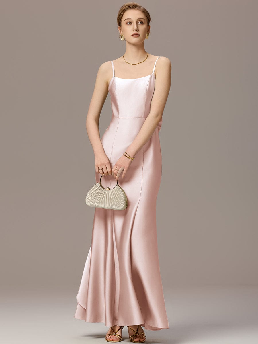 AVELIA|Mermaid Bow Stretch Satin Maxi Bridesmaid Dress