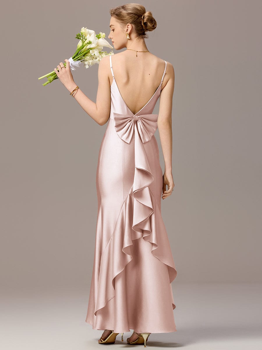 AVELIA|Mermaid Bow Stretch Satin Maxi Bridesmaid Dress