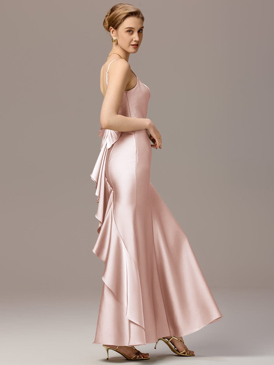 AVELIA|Mermaid Bow Stretch Satin Maxi Bridesmaid Dress