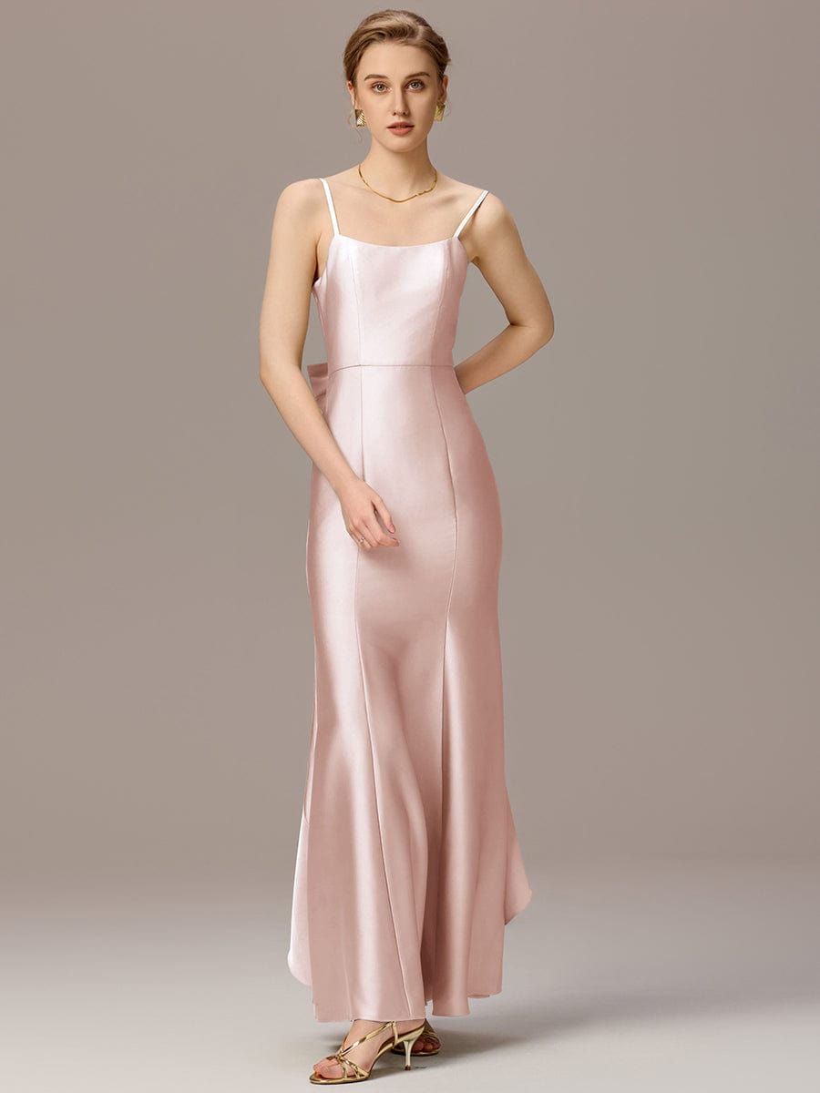 AVELIA|Mermaid Bow Stretch Satin Maxi Bridesmaid Dress