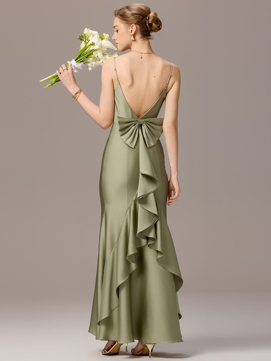 AVELIA|Mermaid Bow Stretch Satin Maxi Bridesmaid Dress