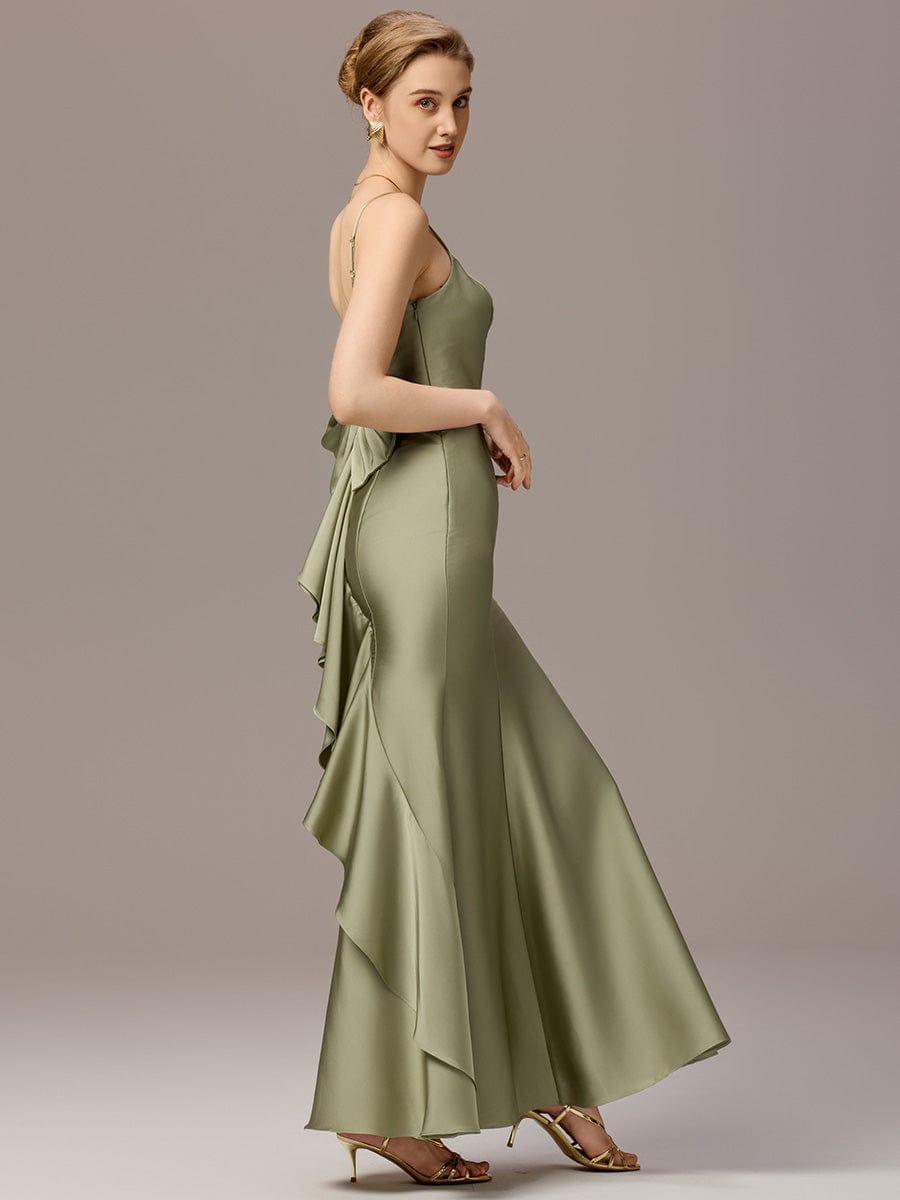 AVELIA|Mermaid Bow Stretch Satin Maxi Bridesmaid Dress