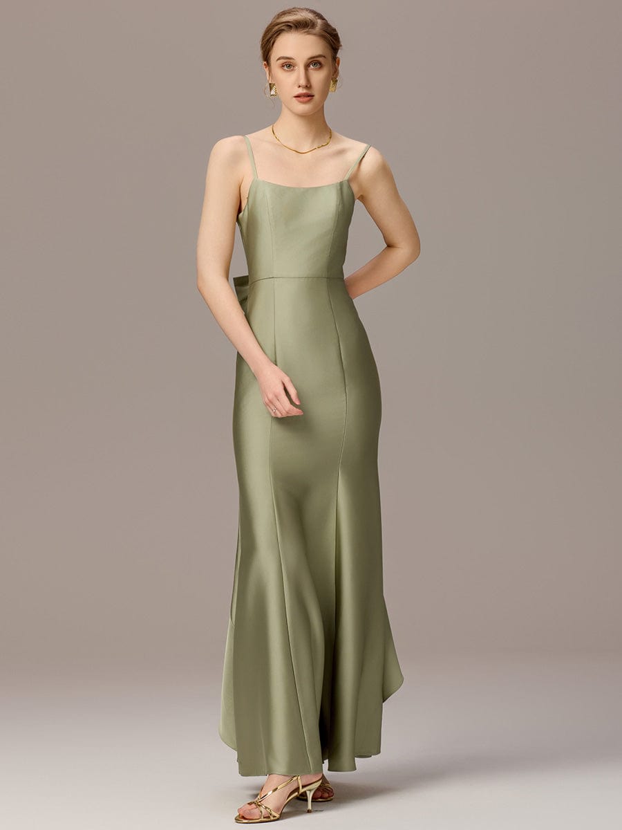 AVELIA|Mermaid Bow Stretch Satin Maxi Bridesmaid Dress