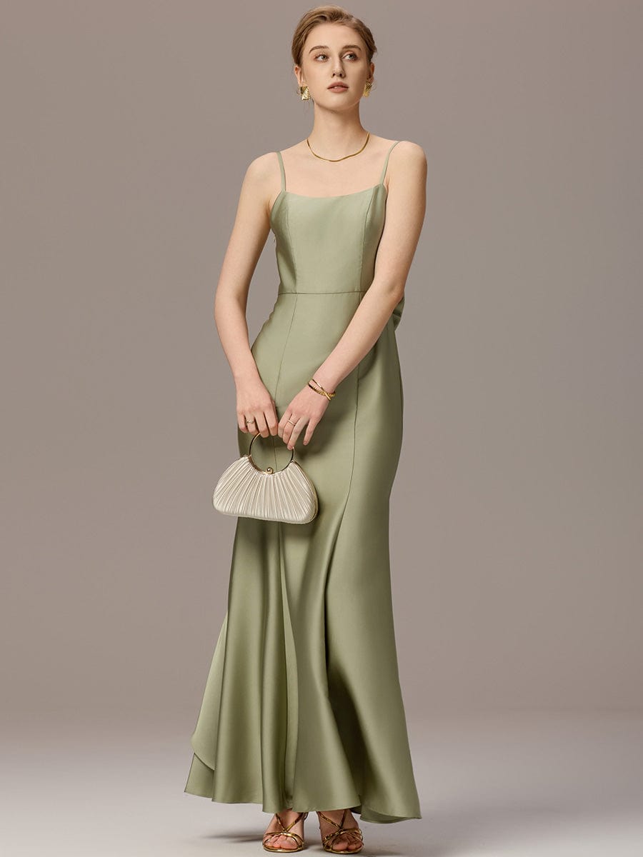 AVELIA|Mermaid Bow Stretch Satin Maxi Bridesmaid Dress