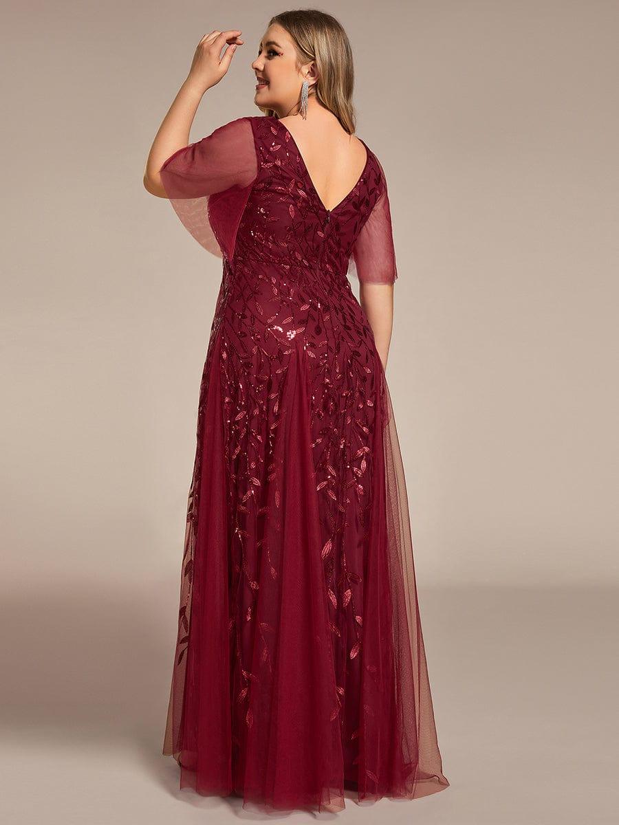 ASTRAL|Ruffle Sleeves Leaf Sequin Maxi Bridesmaid Dress