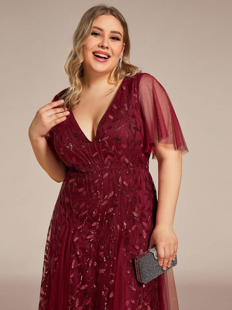 ASTRAL|Ruffle Sleeves Leaf Sequin Maxi Bridesmaid Dress