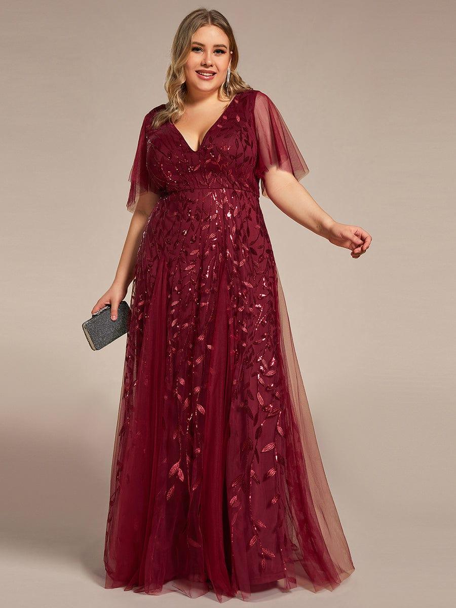 ASTRAL|Ruffle Sleeves Leaf Sequin Maxi Bridesmaid Dress