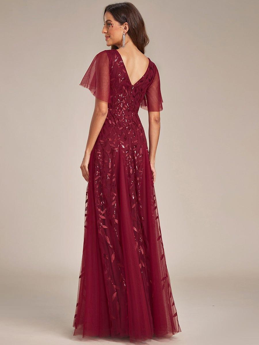 ASTRAL|Ruffle Sleeves Leaf Sequin Maxi Bridesmaid Dress
