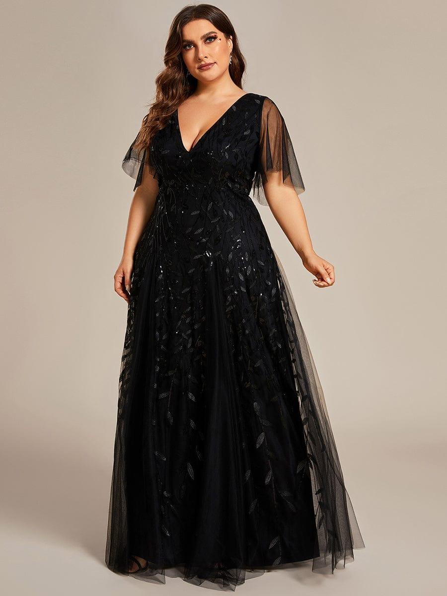 ASTRAL|Ruffle Sleeves Leaf Sequin Maxi Bridesmaid Dress