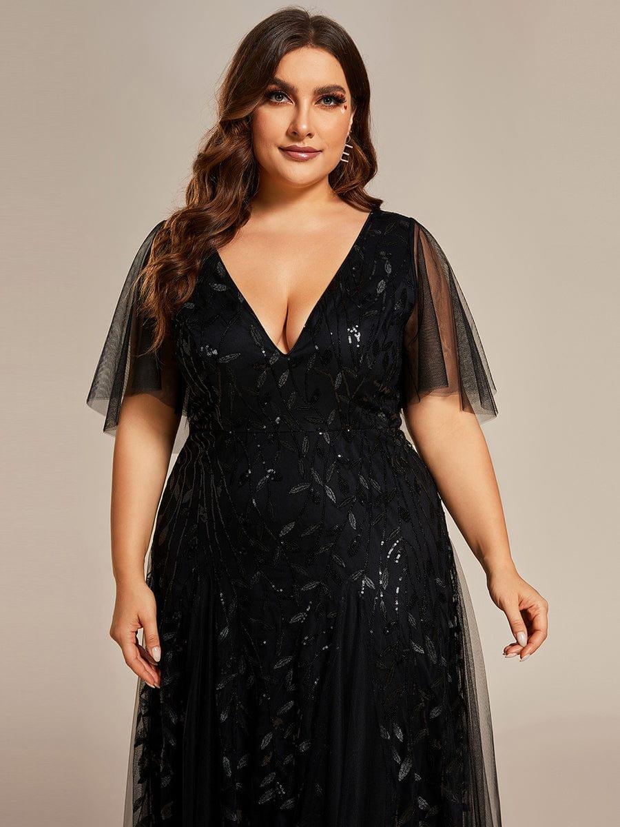 ASTRAL|Ruffle Sleeves Leaf Sequin Maxi Bridesmaid Dress