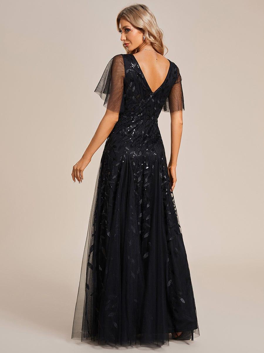 ASTRAL|Ruffle Sleeves Leaf Sequin Maxi Bridesmaid Dress