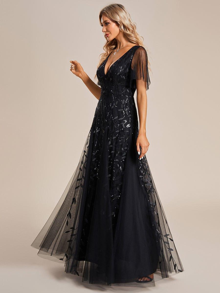 ASTRAL|Ruffle Sleeves Leaf Sequin Maxi Bridesmaid Dress