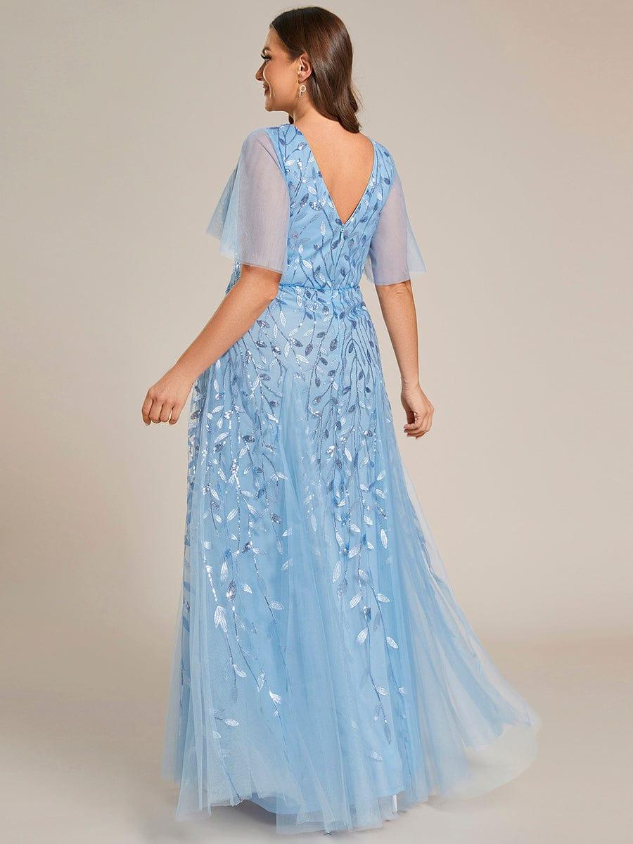 ASTRAL|Ruffle Sleeves Leaf Sequin Maxi Bridesmaid Dress