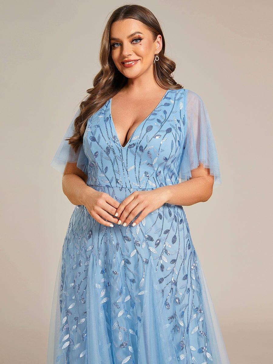 ASTRAL|Ruffle Sleeves Leaf Sequin Maxi Bridesmaid Dress