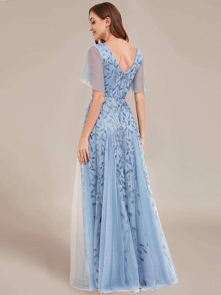 ASTRAL|Ruffle Sleeves Leaf Sequin Maxi Bridesmaid Dress